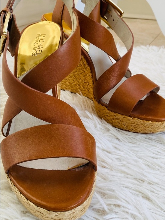 Michael Kors Shoes - Michael Kors Wedge Sandals 9.5 Cognac Leather Espadrille Platform